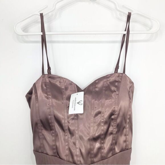 Windsor Taupe Ruched Corset BodyCon Mini Dress NEW - Picture 6 of 16